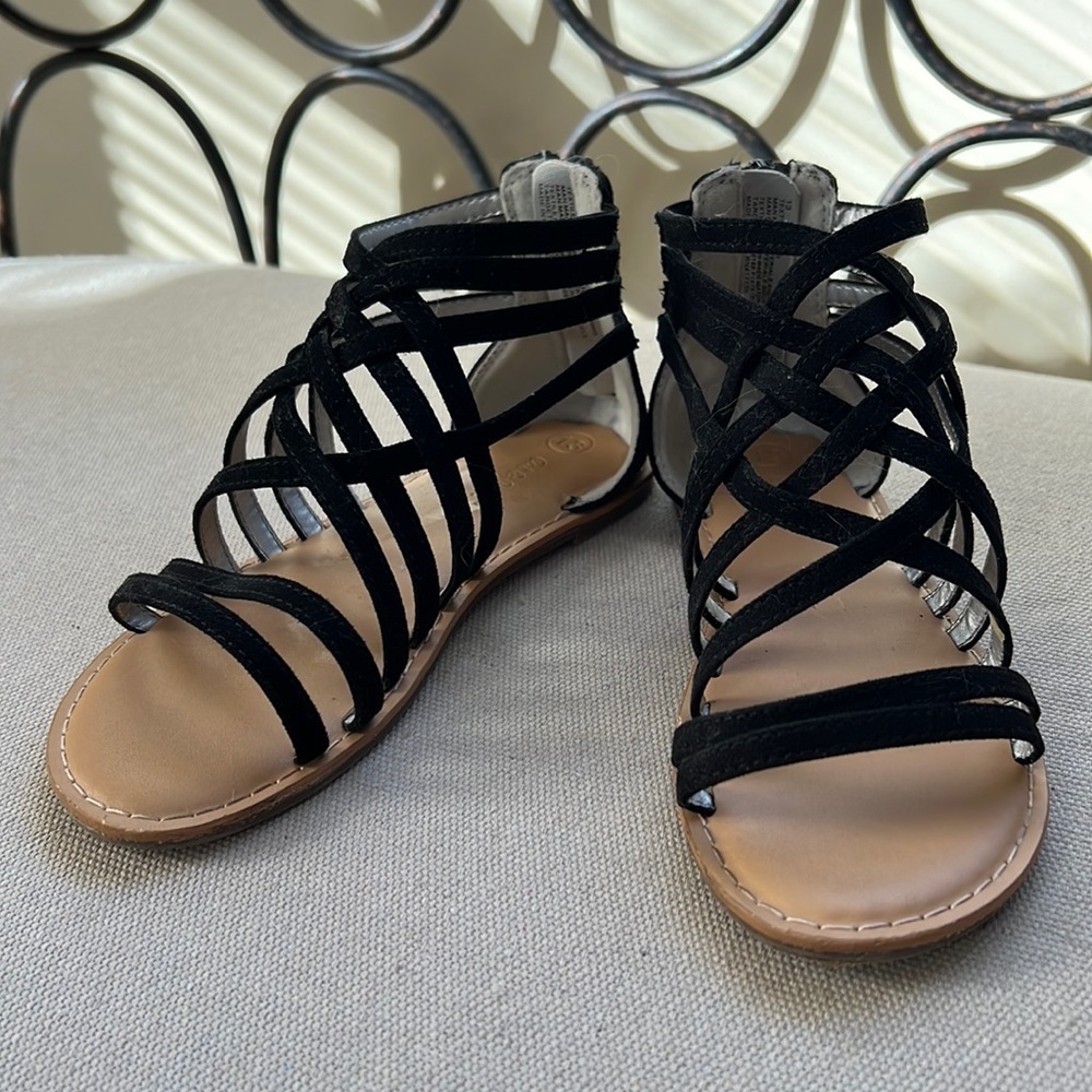 Cat and Jack flat gladiator sandals black velour size 13